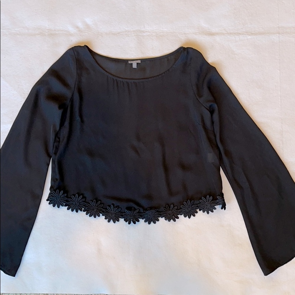 Charlotte Russe Long Bell Sleeve Shear Top with Daisy Lace around bottom hem